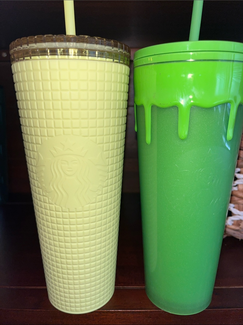 Starbucks Yellow Textured Tumbler & Halloween Green Drip Tumbler Set